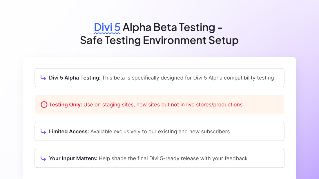Divi 5 Alpha Beta Testing - Safe Testing Environment Setup